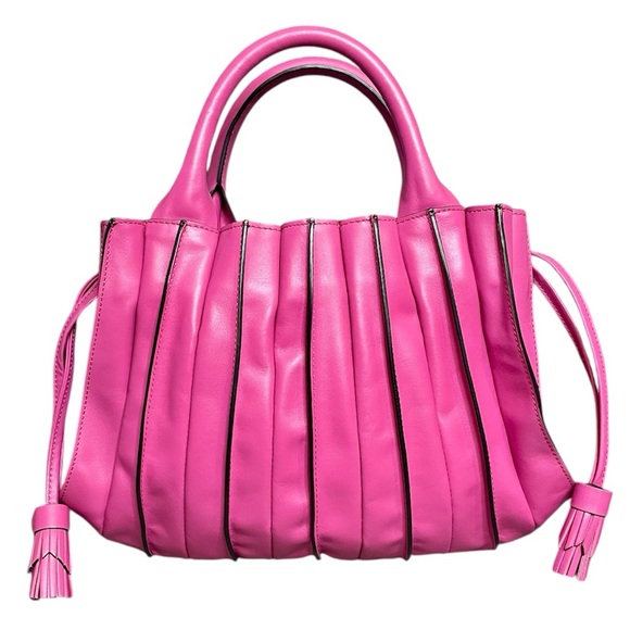 Lupo Barcelona Pink Albanico Pleated Leather Three Way Convertible Handbag - Picture 2 of 12